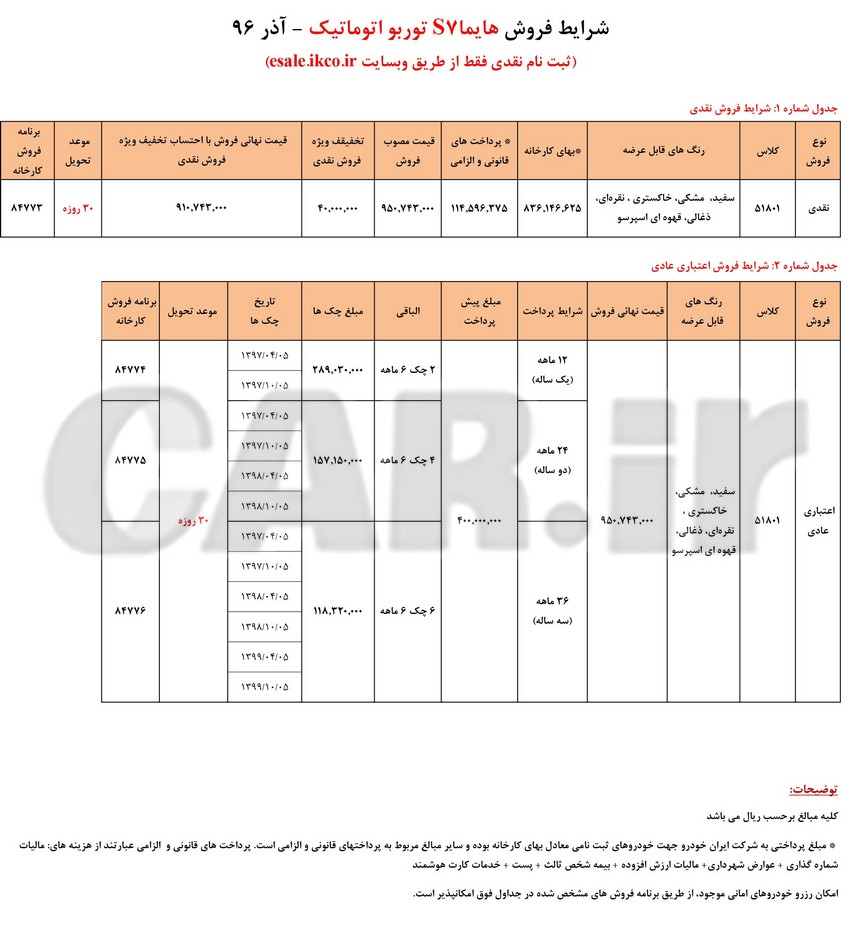  فروش نقد و اقساط خودروهای شاسی‌بلند شرکت ایران خودرو - آذر 96 