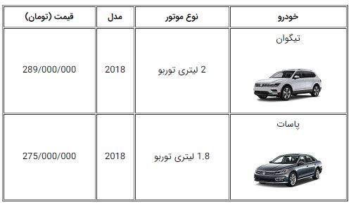  اعلام قیمت دو خودروی جدید تیگوان و پاسات در ایران  